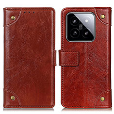 Leather Case Stands Flip Cover Holder K06Z for Xiaomi Mi 14 Pro 5G Light Brown