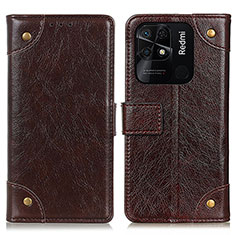 Leather Case Stands Flip Cover Holder K06Z for Xiaomi Redmi 10C 4G Brown