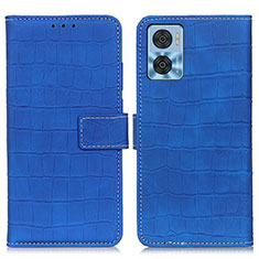 Leather Case Stands Flip Cover Holder K07Z for Motorola Moto E22 Blue