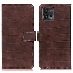 Leather Case Stands Flip Cover Holder K07Z for Motorola Moto G72 Brown