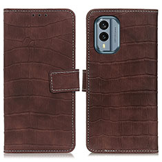 Leather Case Stands Flip Cover Holder K07Z for Nokia X30 5G Brown