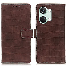 Leather Case Stands Flip Cover Holder K07Z for OnePlus Ace 2V 5G Brown