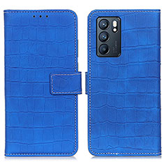 Leather Case Stands Flip Cover Holder K07Z for Oppo Reno6 5G Blue