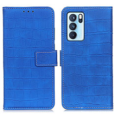 Leather Case Stands Flip Cover Holder K07Z for Oppo Reno6 Pro 5G India Blue