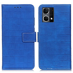 Leather Case Stands Flip Cover Holder K07Z for Oppo Reno7 4G Blue