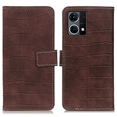 Leather Case Stands Flip Cover Holder K07Z for Oppo Reno7 4G Brown