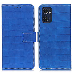 Leather Case Stands Flip Cover Holder K07Z for Oppo Reno7 5G Blue