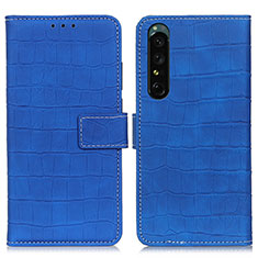 Leather Case Stands Flip Cover Holder K07Z for Sony Xperia 1 IV SO-51C Blue