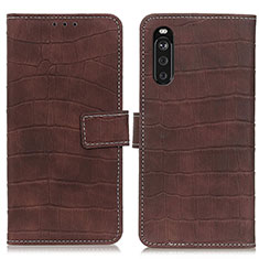 Leather Case Stands Flip Cover Holder K07Z for Sony Xperia 10 III Brown