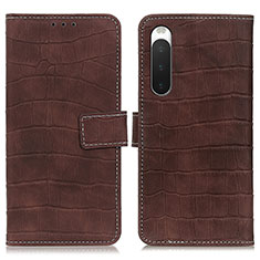 Leather Case Stands Flip Cover Holder K07Z for Sony Xperia 10 IV Brown