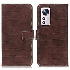 Leather Case Stands Flip Cover Holder K07Z for Xiaomi Mi 12 5G Brown