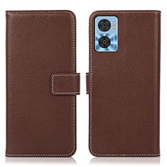 Leather Case Stands Flip Cover Holder K08Z for Motorola Moto E22 Brown