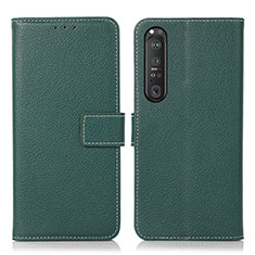Leather Case Stands Flip Cover Holder K08Z for Sony Xperia 1 III Green