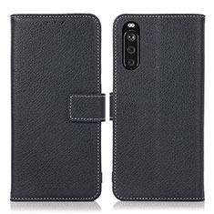 Leather Case Stands Flip Cover Holder K08Z for Sony Xperia 10 III Navy Blue