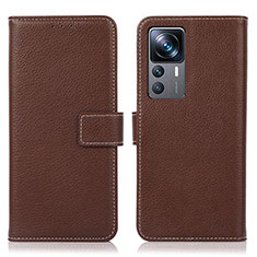 Leather Case Stands Flip Cover Holder K08Z for Xiaomi Mi 12T Pro 5G Brown