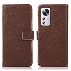 Leather Case Stands Flip Cover Holder K08Z for Xiaomi Mi 12X 5G Brown