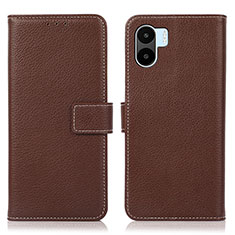 Leather Case Stands Flip Cover Holder K08Z for Xiaomi Poco C51 Brown