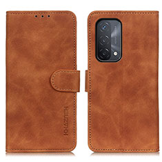 Leather Case Stands Flip Cover Holder K09Z for Oppo A74 5G Brown