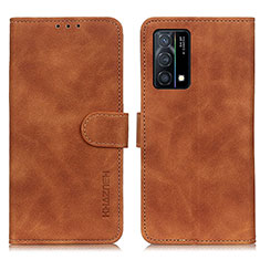 Leather Case Stands Flip Cover Holder K09Z for Oppo K9 5G Brown
