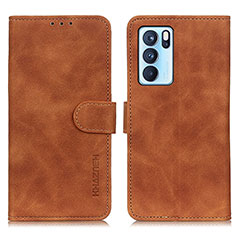 Leather Case Stands Flip Cover Holder K09Z for Oppo Reno6 Pro 5G India Brown