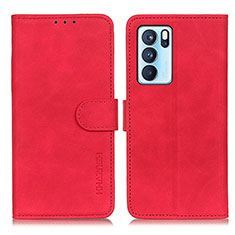 Leather Case Stands Flip Cover Holder K09Z for Oppo Reno6 Pro 5G India Red