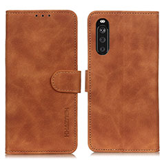 Leather Case Stands Flip Cover Holder K09Z for Sony Xperia 10 III Brown