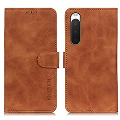 Leather Case Stands Flip Cover Holder K09Z for Sony Xperia 10 IV Brown