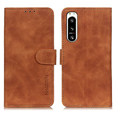 Leather Case Stands Flip Cover Holder K09Z for Sony Xperia 5 IV Brown