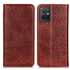 Leather Case Stands Flip Cover Holder K09Z for Vivo iQOO Z6 5G Brown