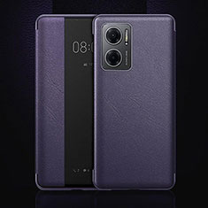Leather Case Stands Flip Cover Holder L01 for Oppo A56S 5G Purple