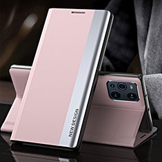 Leather Case Stands Flip Cover Holder L01 for Oppo Find X3 Pro 5G Pink
