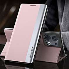 Leather Case Stands Flip Cover Holder L01 for Oppo Reno8 5G Pink