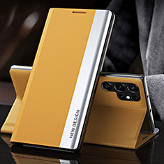 Leather Case Stands Flip Cover Holder L01 for Samsung Galaxy S22 Ultra 5G Yellow