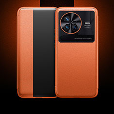Leather Case Stands Flip Cover Holder L01 for Vivo X80 5G Orange