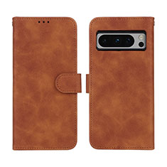 Leather Case Stands Flip Cover Holder L01Z for Google Pixel 8 Pro 5G Brown