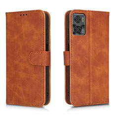 Leather Case Stands Flip Cover Holder L01Z for Motorola Moto E22 Brown
