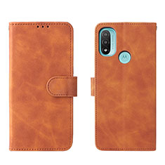 Leather Case Stands Flip Cover Holder L01Z for Motorola Moto E30 Brown