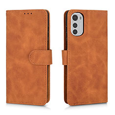 Leather Case Stands Flip Cover Holder L01Z for Motorola Moto E32 Brown