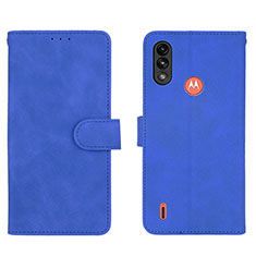 Leather Case Stands Flip Cover Holder L01Z for Motorola Moto E7 Power Blue
