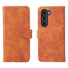 Leather Case Stands Flip Cover Holder L01Z for Motorola Moto G200 5G Brown