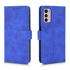 Leather Case Stands Flip Cover Holder L01Z for Motorola Moto G42 Blue