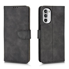 Leather Case Stands Flip Cover Holder L01Z for Motorola MOTO G52 Black