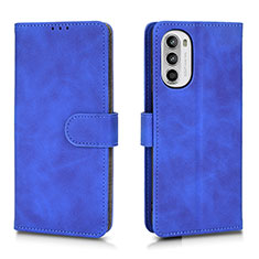 Leather Case Stands Flip Cover Holder L01Z for Motorola MOTO G52 Blue