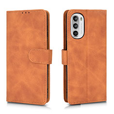 Leather Case Stands Flip Cover Holder L01Z for Motorola Moto G52j 5G Brown