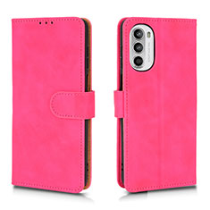 Leather Case Stands Flip Cover Holder L01Z for Motorola Moto G52j 5G Hot Pink