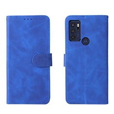 Leather Case Stands Flip Cover Holder L01Z for Motorola Moto G60s Blue