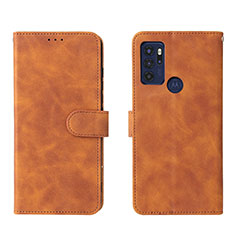 Leather Case Stands Flip Cover Holder L01Z for Motorola Moto G60s Brown