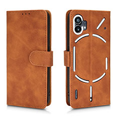 Leather Case Stands Flip Cover Holder L01Z for Nothing Phone 1 Brown