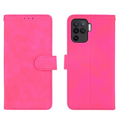 Leather Case Stands Flip Cover Holder L01Z for Oppo A94 4G Hot Pink