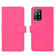 Leather Case Stands Flip Cover Holder L01Z for Oppo F19 Pro+ Plus 5G Hot Pink